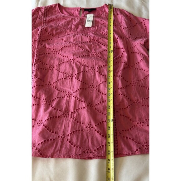 LANE BRYANT Classic Eyelet Mix Tee Women 20 Pink Gin Fizz SS Ruffle Cotton - Picture 12 of 13